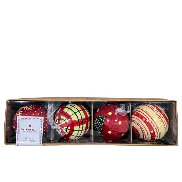 Balsam & Fir NEW Unopened Box Red & Green Christmas Ornaments 2-1/2” Set of 4 - Picture 3 of 5